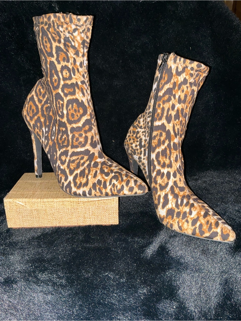 So Me Leopard Print Pointed Toe Stiletto Ankle Boots - Brown/Black